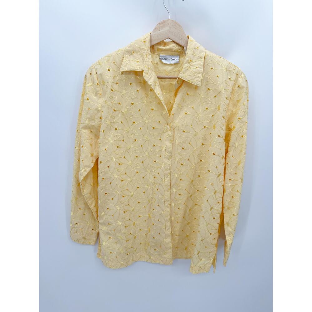 Drapers & Damons Yellow Embroidered Long Sleeve Shirt Women's Size Small S